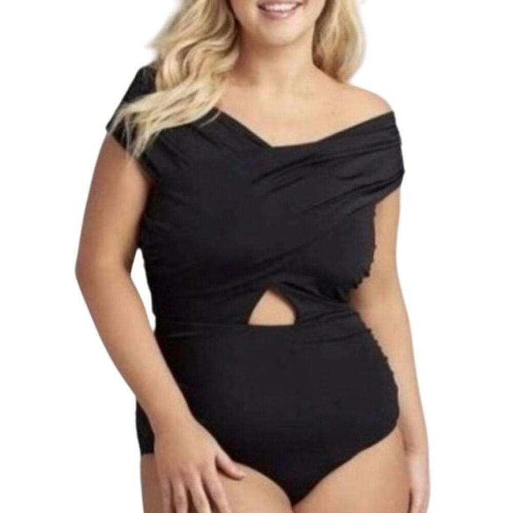 Swim by Cacique 28 NEW Black Lightly Lined No Wire One Piece Swimsuit Resort